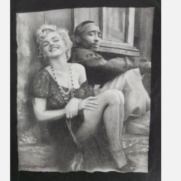 Marilyn Monroe & Tupac Graphic Tee Black Crew Neck Short Sleeve Hip Hop - Picture 2 of 6